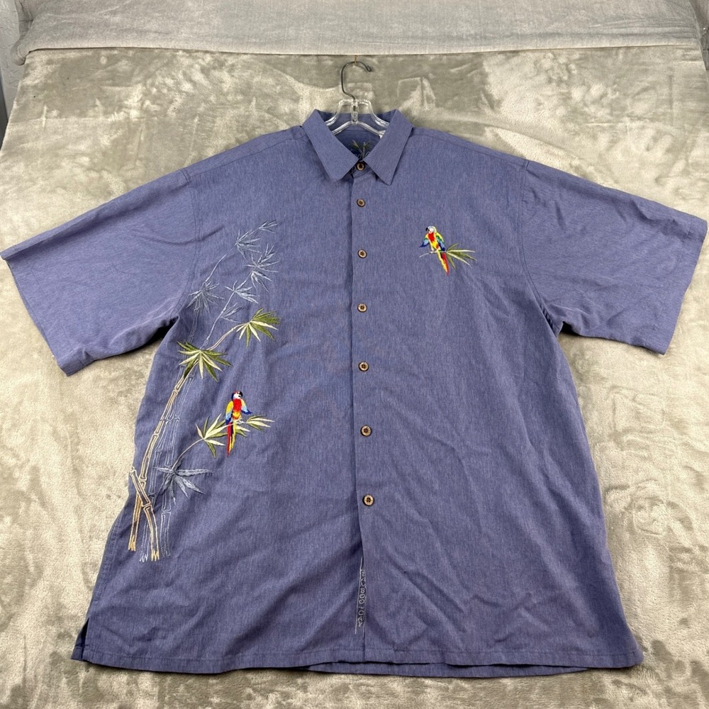 Bamboo Cay Button-Down Shirt Mens XL Blue Embroidered Parrot Toucan EUC